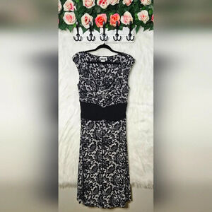 Selina Lace Print Ruched Waist Midi Dress